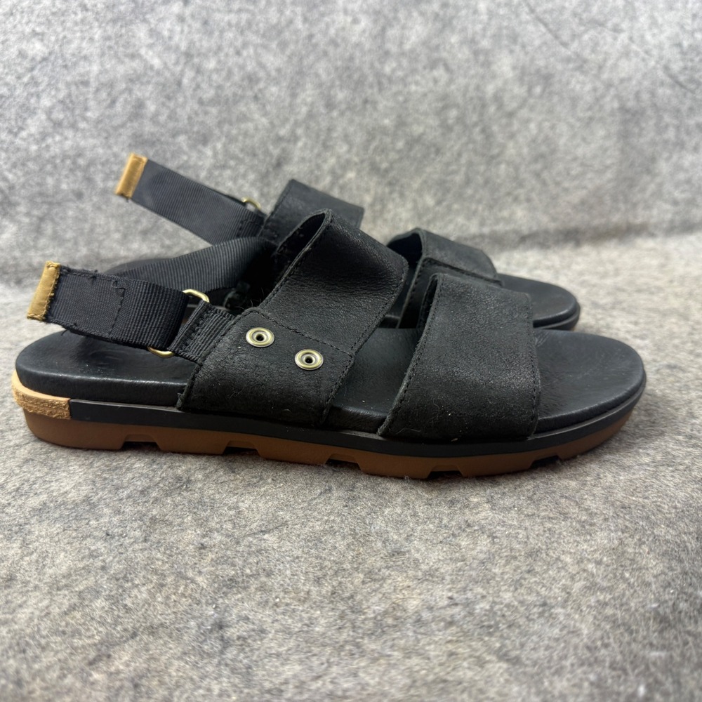 Sorel Torpeda Ankle Strap Black Leather Sandals NL2514-010 Womens 9.5